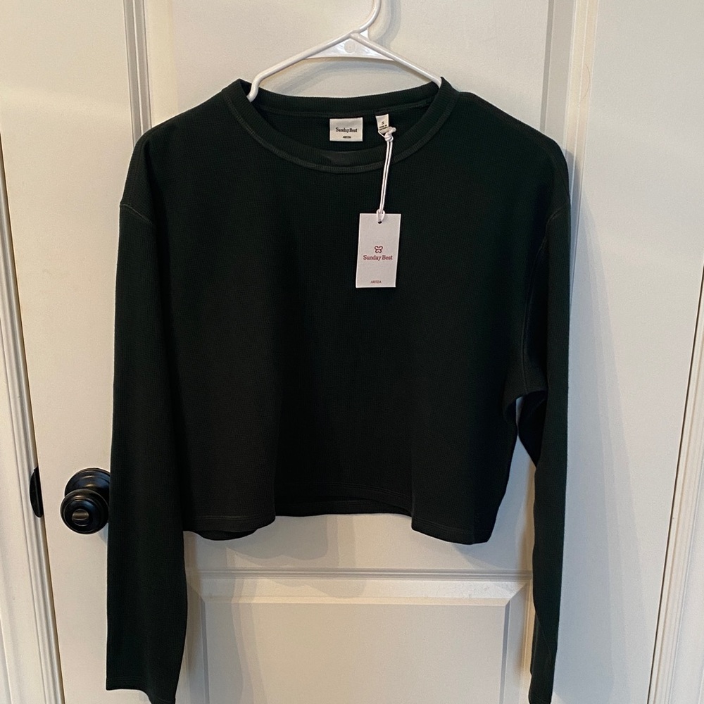 Sunday Best dark green Cropped waffle longsleev